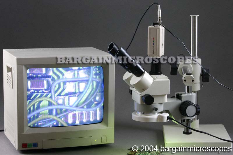 3x - 90x Zoom Magnification Stereoscopic Trinocular Boom Stand Microscope CCD Live Video + USB Camera + 0.5x Barlow Lens