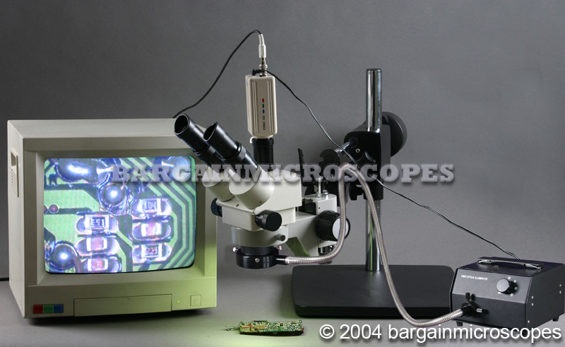 3x - 90x STEREO ZOOM FIBER OPTIC ILLUMINATION HEAVY DUAL ARM BOOM TRINOCULAR MICROSCOPE + DIGITAL USB AND CCD CAMERA